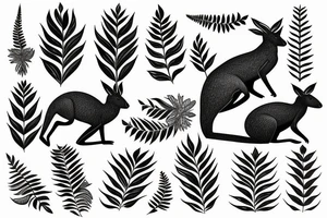 black kangaroo with silver fern tail tattoo idea