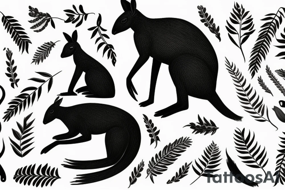 black kangaroo with silver fern tail tattoo idea