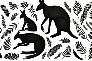 black kangaroo with silver fern tail tattoo idea