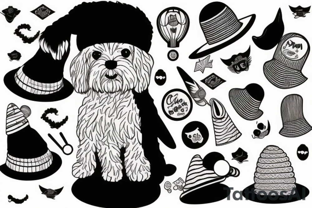 a cockapoo with a funny hat tattoo idea