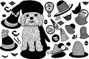 a cockapoo with a funny hat tattoo idea