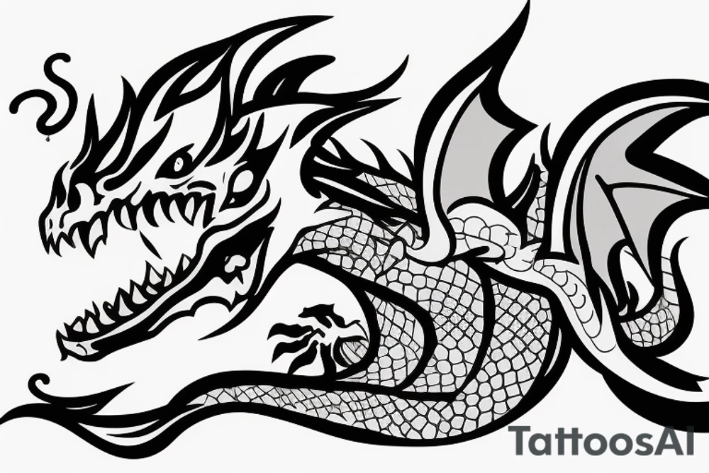 a dragon with flames coming out its mouth tattoo idea