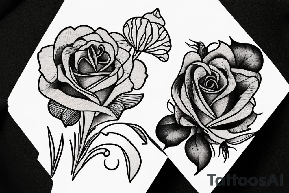 a thin rectangle containing an iris and a rose tattoo idea
