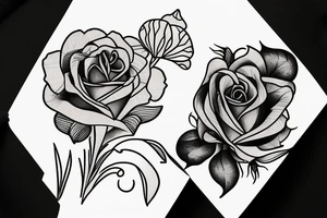 a thin rectangle containing an iris and a rose tattoo idea