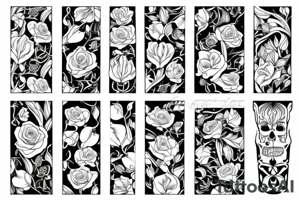 a thin rectangle containing an iris and a rose tattoo idea