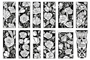 a thin rectangle containing an iris and a rose tattoo idea