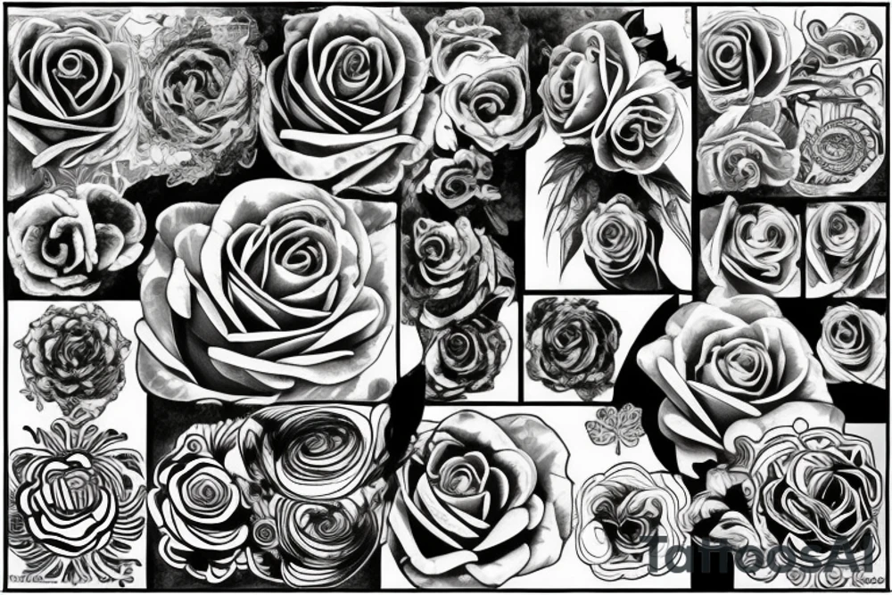 psychedelic rose and iris tattoo idea