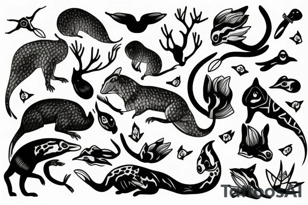 A collection of Australian native animals tattoo idea