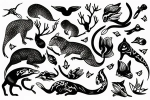 A collection of Australian native animals tattoo idea