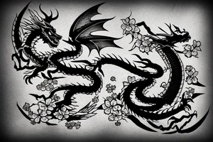 Dragon around a katana with cherry blossom tattoo idea