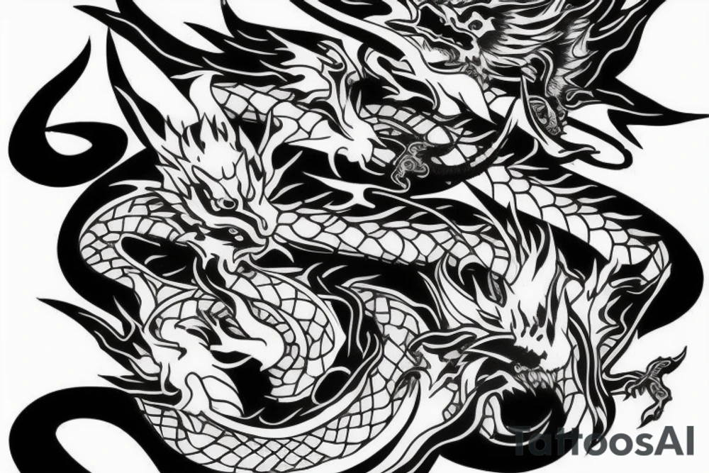 Dragon around a katana with cherry blossom tattoo idea