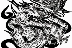Dragon around a katana with cherry blossom tattoo idea