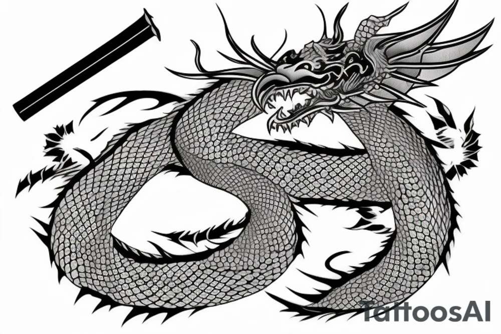 Dragon around a katana with cherry blossom tattoo idea