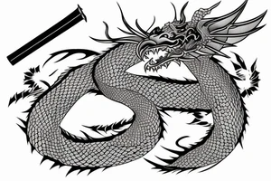 Dragon around a katana with cherry blossom tattoo idea