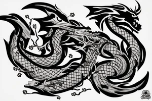 Dragon around a katana with cherry blossom tattoo idea