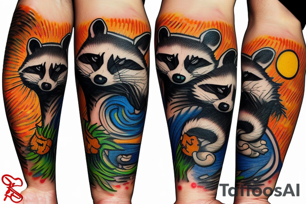 Racoon playing as dj tattoo idea