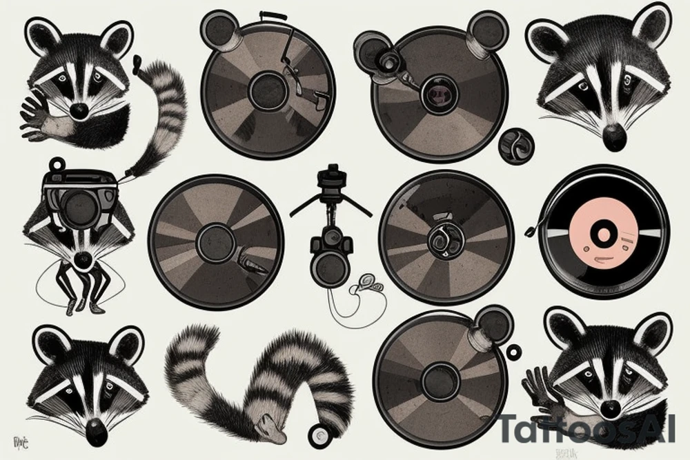 Racoon playing a turntable tattoo idea