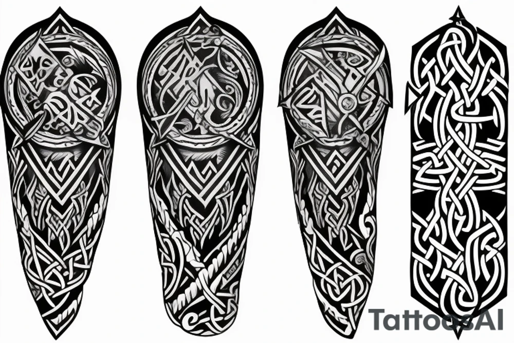 Sleeve, Viking, Native American, family, Arabic allahuakbar, arrow, sword, warrior, Star on elbow tattoo idea