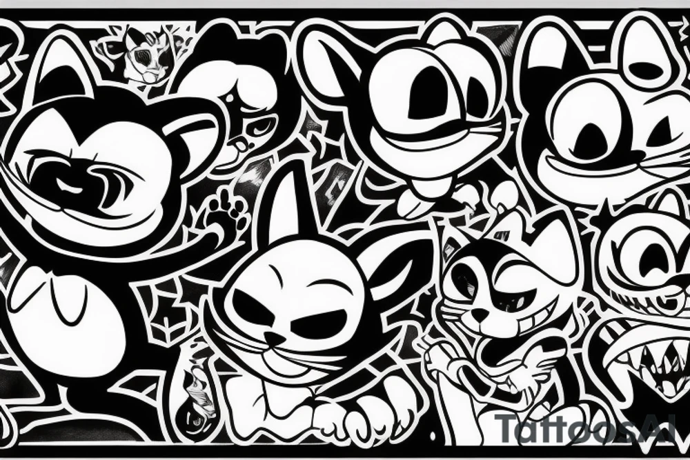 Felix the cat angry wearing punk clothes tattoo idea