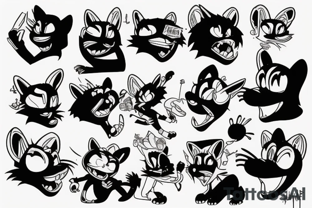 Felix the cat angry wearing punk clothes tattoo idea