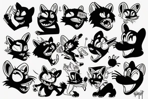 Felix the cat angry wearing punk clothes tattoo idea