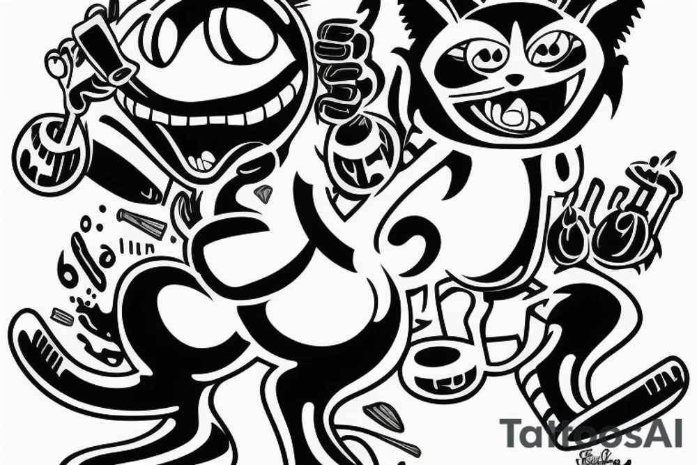 Felix the cat angry wearing drinking tattoo idea