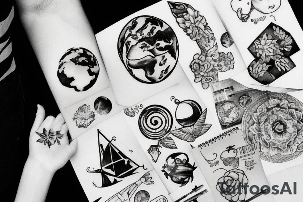planet earth with sign on top tattoo idea