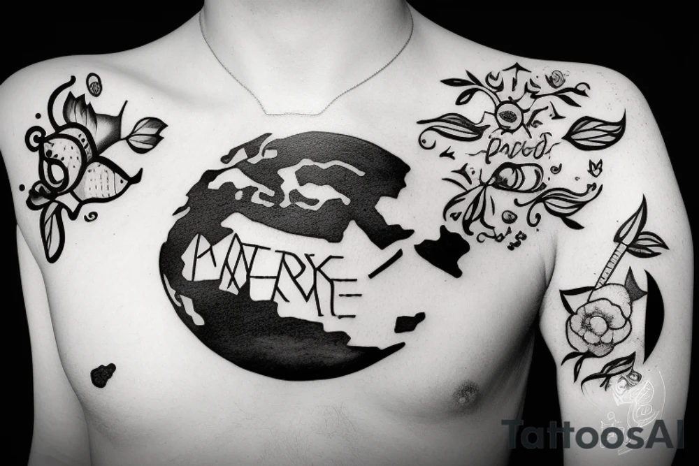 planet earth with sign on top tattoo idea