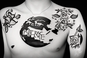 planet earth with sign on top tattoo idea