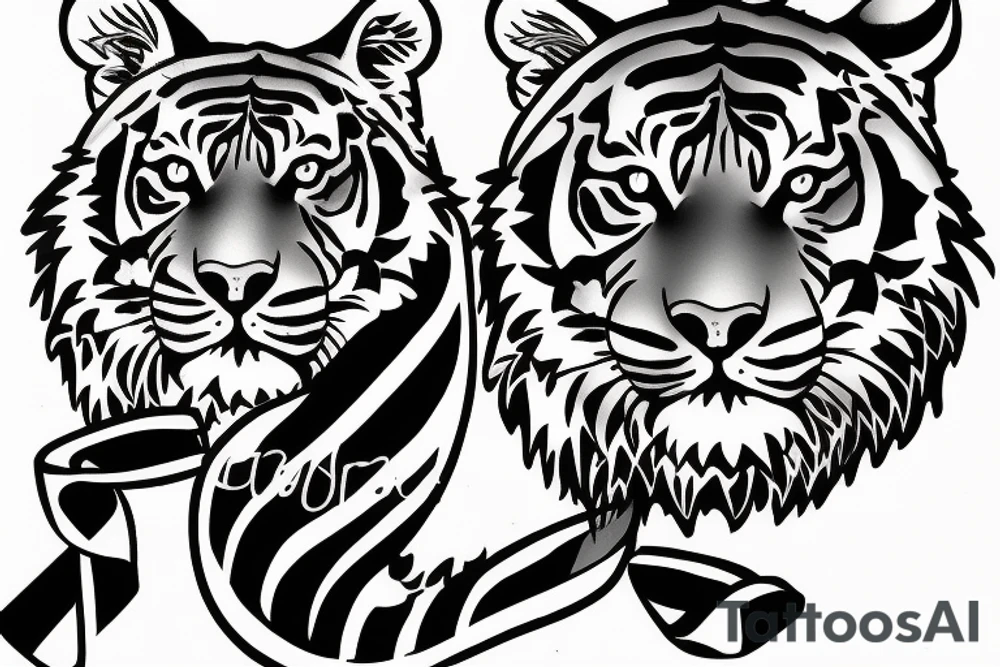 Tiger with a cancer ribbon implemented tattoo idea