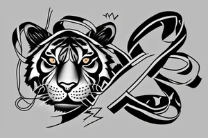 Tiger with a cancer ribbon implemented tattoo idea