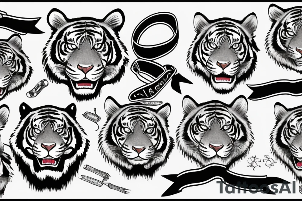Tiger head on upper right side of the back with a cancer ribbon surrounding it tattoo idea