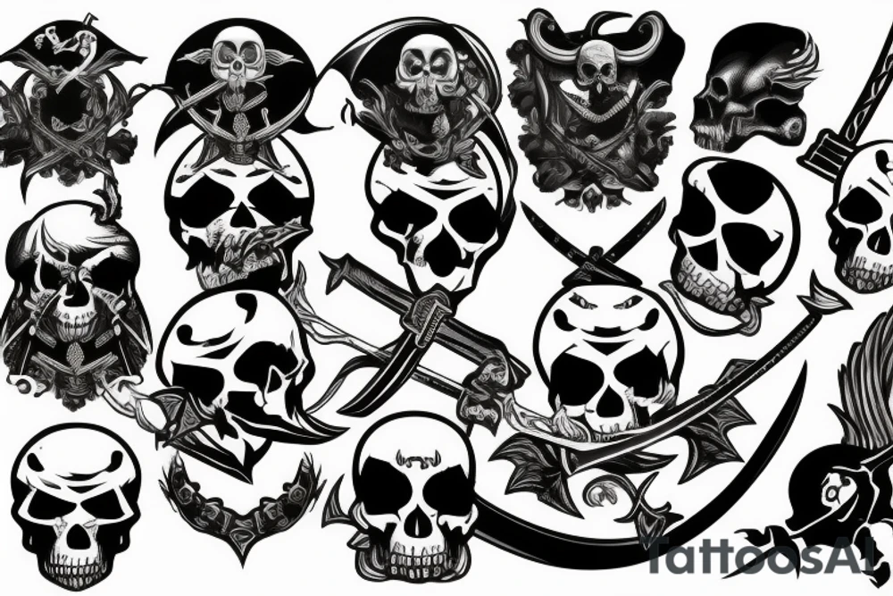 pirate flag with a skull crossed by a katana and an evil dragon tattoo idea