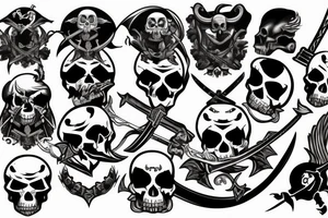 pirate flag with a skull crossed by a katana and an evil dragon tattoo idea