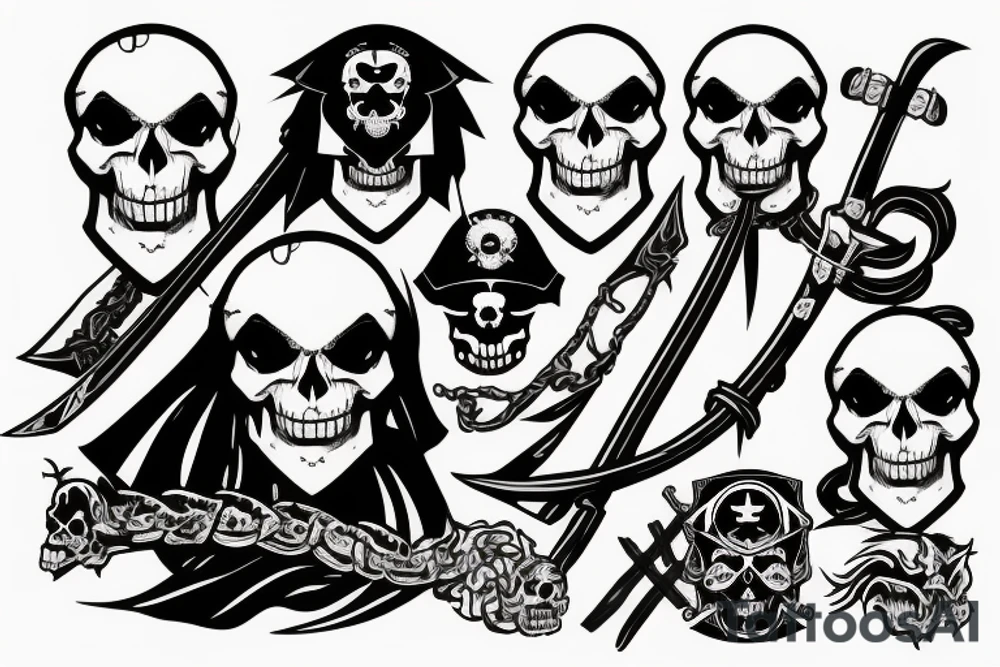 pirate flag with a skull crossed by a katana and an evil dragon tattoo idea
