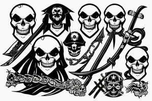 pirate flag with a skull crossed by a katana and an evil dragon tattoo idea