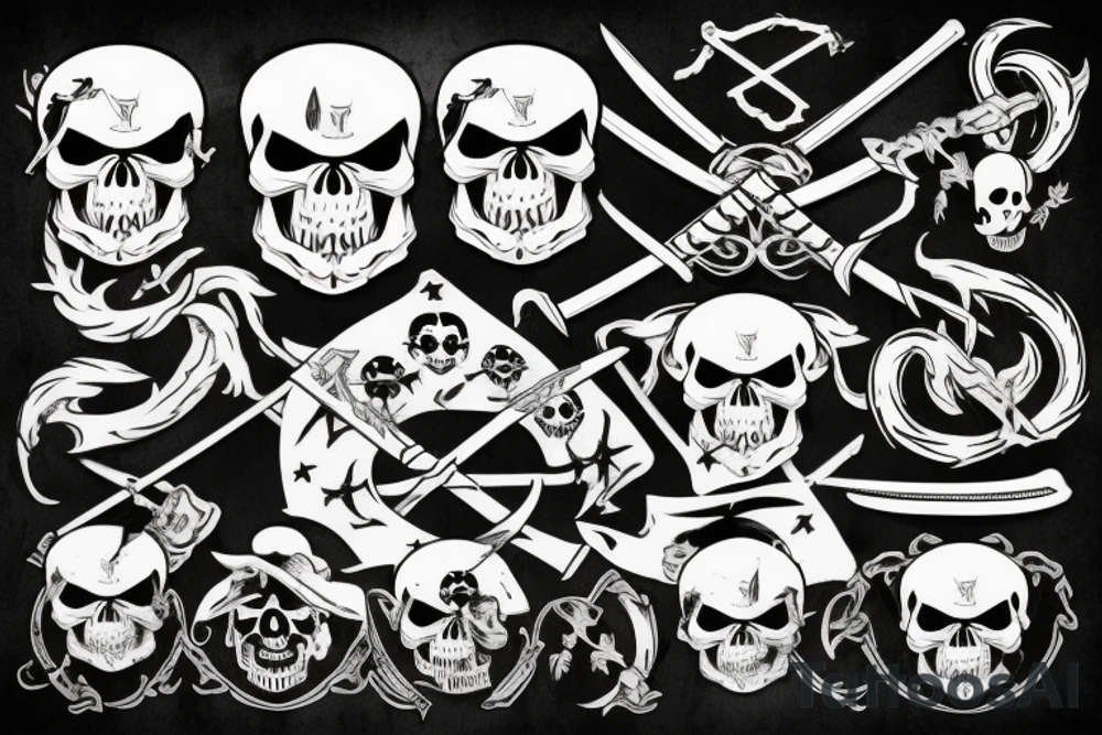 pirate flag with a skull crossed by a katana and an evil dragon tattoo idea