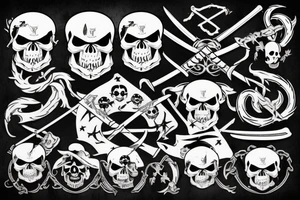 pirate flag with a skull crossed by a katana and an evil dragon tattoo idea