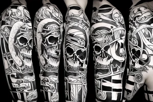 pirate flag with a skull crossed by a katana and an evil dragon tattoo idea