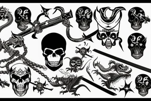 pirate flag with a skull crossed by a katana and an evil dragon tattoo idea