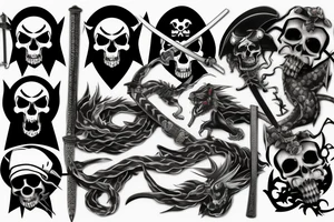 pirate flag with a skull crossed by a katana and an evil dragon tattoo idea
