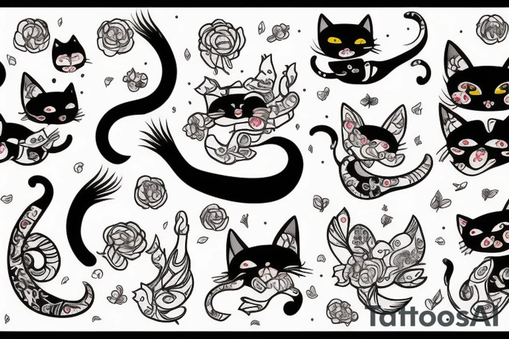 cute japanese flying cat tattoo idea