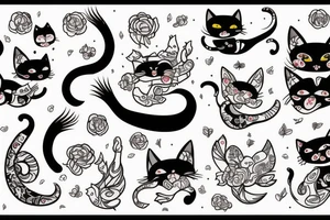 cute japanese flying cat tattoo idea
