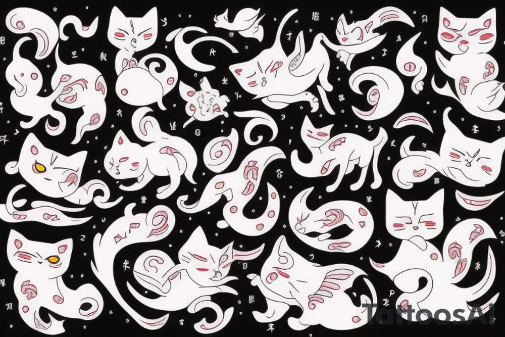 cute japanese flying cat tattoo idea