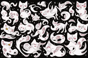 cute japanese flying cat tattoo idea