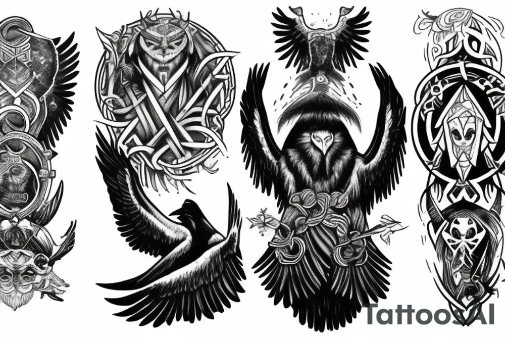 Odin God with raven half sleeve tattoo idea