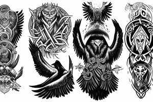 Odin God with raven half sleeve tattoo idea