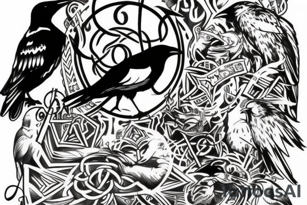 Odin God with raven half sleeve tattoo idea