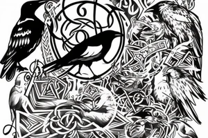 Odin God with raven half sleeve tattoo idea