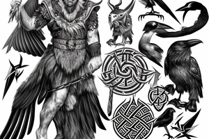 Odin norse God with raven half sleeve tattoo tattoo idea